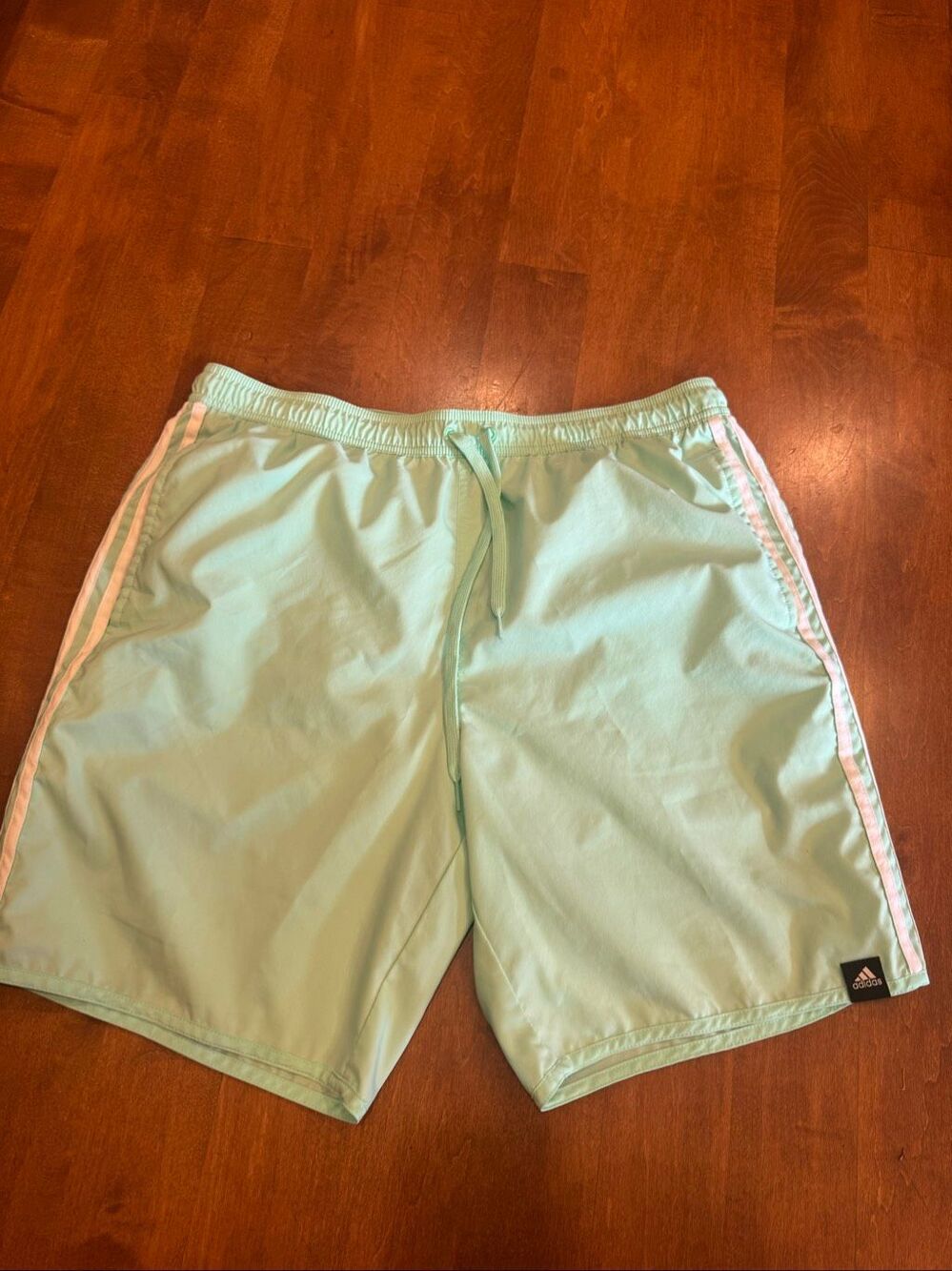 Adidas Men’s XL Swim Trunks Mint Green White Stripe Lined Shorts